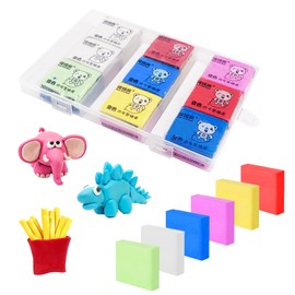 Realjoy Pack of 18 Kneading Eraser Rubber, 4 x 3.5 cm Eraser Clay, 6 Colours Eraser Clay with Transparent Box for Artists, Children, Colour Painting, School Supplies, DIY Modelling Clay