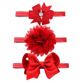 Yueshop 3pcs/Set Baby Kids Girls Bowknot Headband Toddler Elastic Hair Band Headwear Bow for Newborn Infant Toddlers (Red)