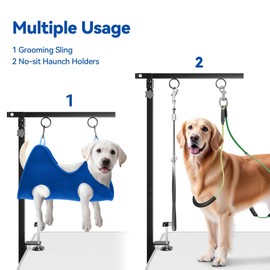 niffgaff Adjustable Foldable Dog Grooming Arm with Heavy-Duty Clamp: 26" to 40" Height, Includes Safety Hammock & No-Sit Holders – Perfect Grooming Restraint for Small & Medium Dogs at Home or Salons