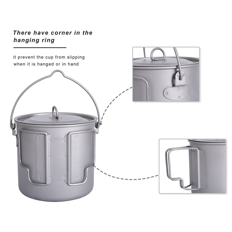 Boundless Voyage Outdoor 1100 ml Titanium Pot with Lid Folding