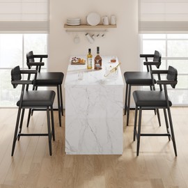 GarveeHome Counter Height Bar Stools Set of 2 with Arms, 26 in Upholstered Modern Bar Stools Set with Wood Back & Footrest for Kitchen Island, Counter Bar, Wider Seat, Easy Assembly, Retro Brown