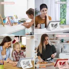 Book Stand - Adjustable & Portable Document Holder for Kitchen, Reading, Desk, Supporting Cook Books, Music Books, iPads, Laptops with Multiple Positions and Page Clips, Stylish & Sturdy
