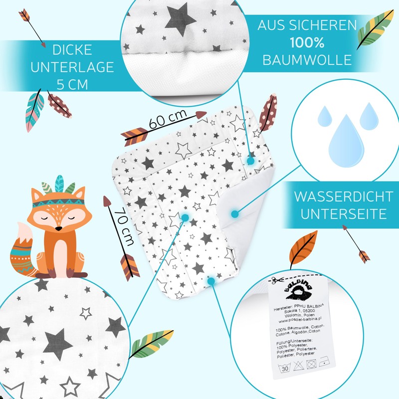 Balbina® Changing Mat Waterproof Changing Mat Cotton 60 x 70