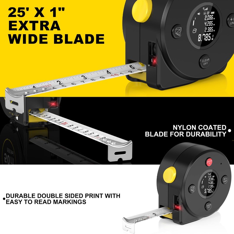 2-in-1 Laser Tape Measure 197Ft Rechargeable Digital Tape Measure A