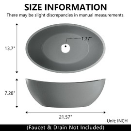 Dolonm Bathroom Vessel Sink, Concrete Vessel Bathroom Sink in Grey Without Faucet and Drain, 21"x14", Bowl Shaped