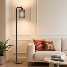 SIBRILLE Floor Lamp with Linen Shade, Dimmable Tall Standing Lamp with Remote Control & 3 Color Temperatures, Modern Floor Lamps for Living Room Bedroom Office Corner, 9W LED Bulb Included