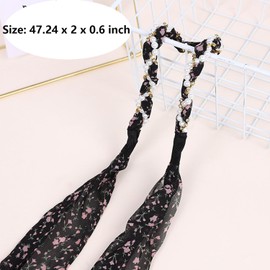 OTGui 2Pcs+1 Retractable Pocket Headband, Vintage floral Hairband for a variety of hair accessories + Portable Adjustable Hair Hoop with Plastic Storage Bag for Washing Makeup Travel Outdoor-Black