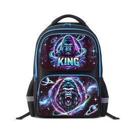 JukaZine King Gorilla Animal Kids Backpack for Boys and Girls, Lighweight Large Capacity Bookbag, Adjustable Straps School Bag for Back to School & Travel, 17" Student Back Pack for Children Age 6-18