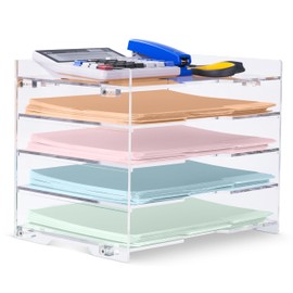 File Paper Organizer Letter Tray For Desk Office Supplies Folder Accessories Storage, Clear Acrylic, For Home School Desktop Organization