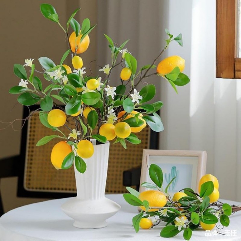 Xshelley 2 Bunches Artificial Lemon Branches,8 Head Fake Lemons Stems,