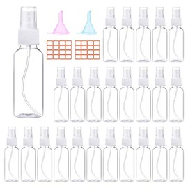 24 Pcs Spray Bottles 2oz / 55ml Clear Empty Mini Spray Bottles Refillable Container Pocket Size Sprayer Set Essential Oils Travel Cleaning Makeup Bottles with 2pcs Funnels 32pcs Labels