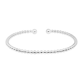 AeraVida Stylish Linked 3 mm Round Beads of .925 Sterling Silver Cuff Bangle Bracelet | Elegant Sterling Silver Beaded Jewelry for Women