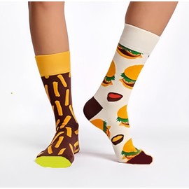 Wrahonbi Unisex Hamburger French Fries Pattern Dress Socks Funny Novelty Crazy Design Crew Socks Gift for Men