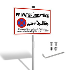 SINMAO Privatgrundstück Sign with Posts Metal 30 x 20 cm (A4) Aluminium Reflective Sign Private Property Parking Prohibited