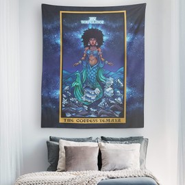 The Goddess Yemaya Temperance Tarot Card Tapestry - African Yoruba Mermaid Goddess Pagan Witch Wall Hanging Home Decor (60" x 50")