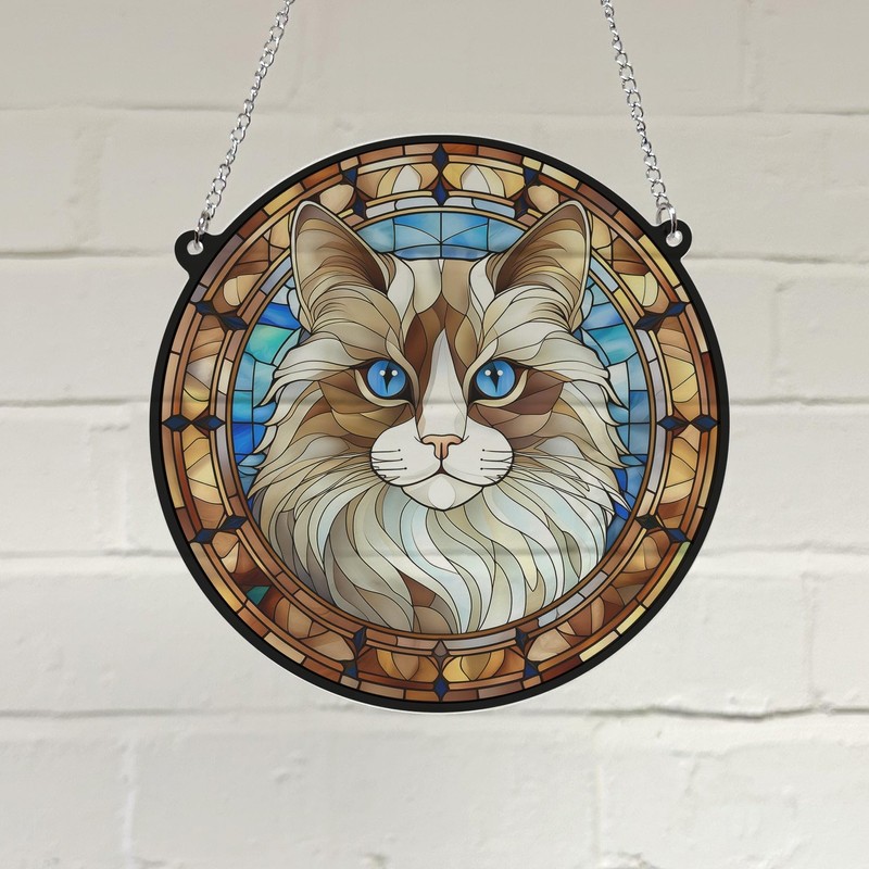 Image Industry Cat Ragdoll Stained Glass Effect Suncatcher - Garden
