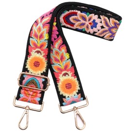 Greaciary Wide Purse straps Crochet Flower replacement crossbody for Handbag Adjustable Embroidery Knit Guitar Shoulder strap (Multi Black color)