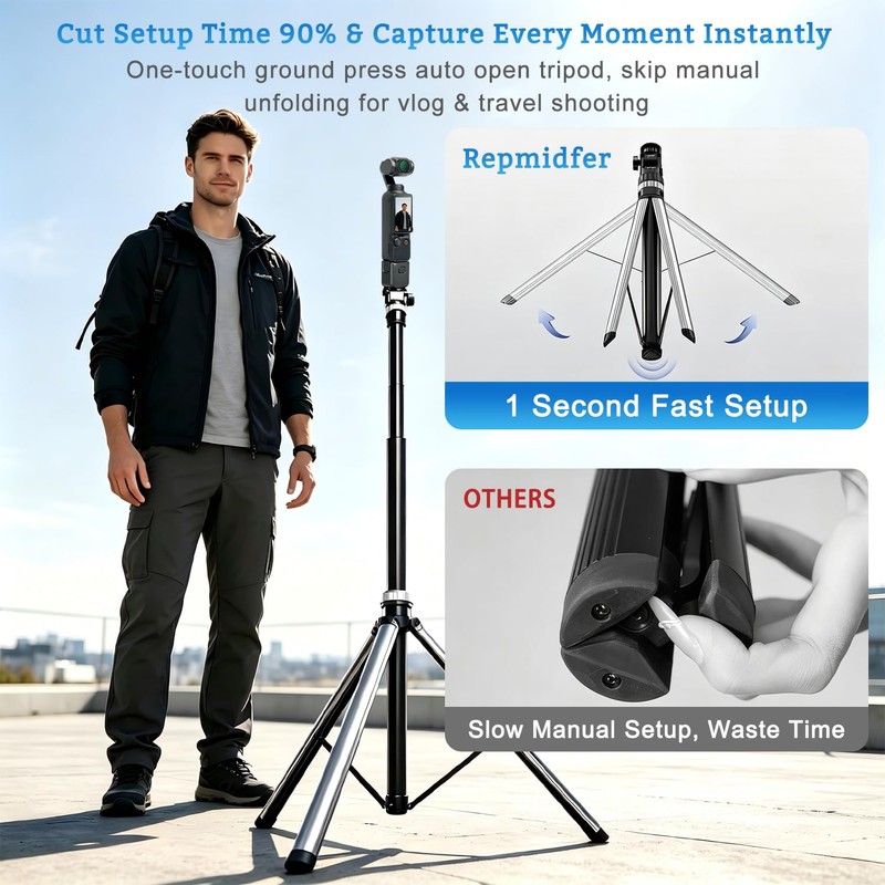 Repmidfer 81'' Auto-Open Travel Selfie Stick Tripod for DJI Osmo