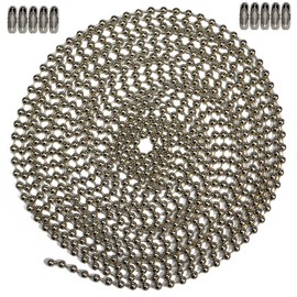 10 Foot Length Ball Chain, Number 6 Size, Nickel Plated Steel & 10 Matching Connectors