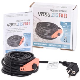 Frost protection heating cable with thermostat button; VOSS.eisfrei 1 m 2 m 4 m 8 m 12 m 14 m 18 m 24 m 37 m 49 m 230 V; Heating pipe for protection of water pipes and pasture drinks.