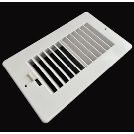 Two-way plastic side wall/ceiling register in white 8"w X 4"h for duct opening (outside dimension is 10"w X 6"h)