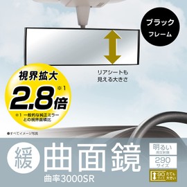 カーメイト 車用 タテも大きい ルームミラー 3000R 緩曲面鏡 290mm 高反射鏡 【大型 ミニバン SUV 】ブラック フレーム M42