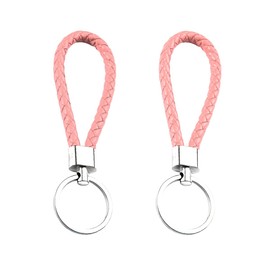 JNNJ Pack of 2 Car Key Fobs, Leather Braided Key Ring, Car Anti-Lost Key Ring Pendant, Car Key Ring Accessories for Motorcycle (Pink)
