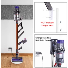Freestanding Vacuum Stand Holder Compatible with V15 Detect, V11 V10 V8 V7 V6 Cordless Vacuum Cleaners, Floor Docking Station Metal Organizer Bracket with 6 Hooks, White