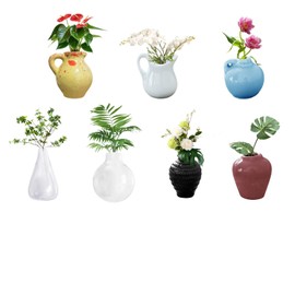 COWANIEE 7 Pcs Mini Fridge Magnet Vases, Cute Plant 3D Ceramic Flower Mini Vase Magnets
