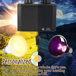 Eckpo Reptile Dual Light Fixture 2 in 1 Deep Dome Lamp Hood, Reptile Heat Lighting Lamp Fixture with Individual On/Off for Reptile Glass Terrariums Suitable UVB UVA Bulb (S)