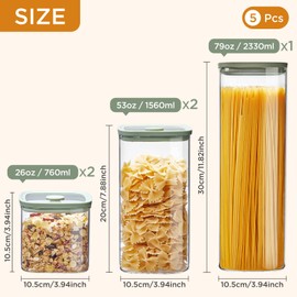 Spreccio Square Glass Food Storage Jars with Lids[Set of 5], Perfect for Pasta, Cookies, Nuts, Coffee, Cereal, Flour,Organize Your Kitchen with these BPA-Free Glass Jars with Silicone Lids