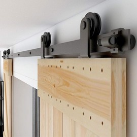 CCJH 9FT Sliding Barn Door Hardware Kit, Heavy Duty, Smoothly and Silently, Easy to Install, Fit 27" Width Double Door Panel, T-Shaped Style Black