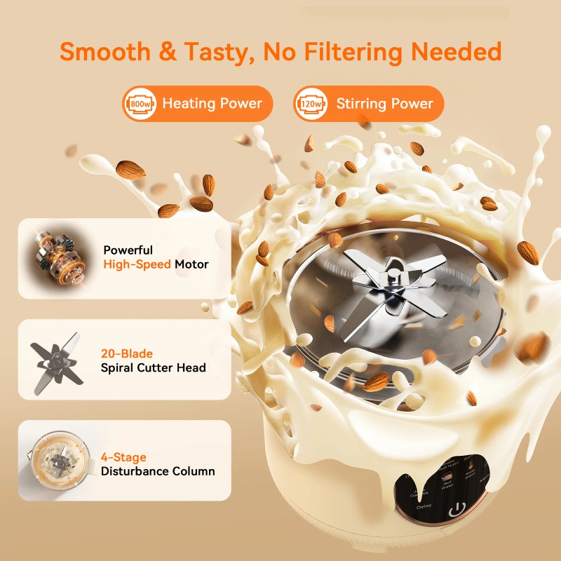 Flelano 50oz Automatic Nut Milk Maker, Homemade Hot Soy Milk