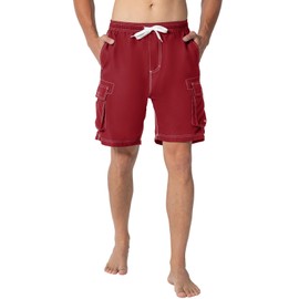 JHMORP Men's Swim Shorts Lightweight Quick Dry Beach Bathing Trunks Summer Suit Hawaiian Shorts (Red,CA XXL)