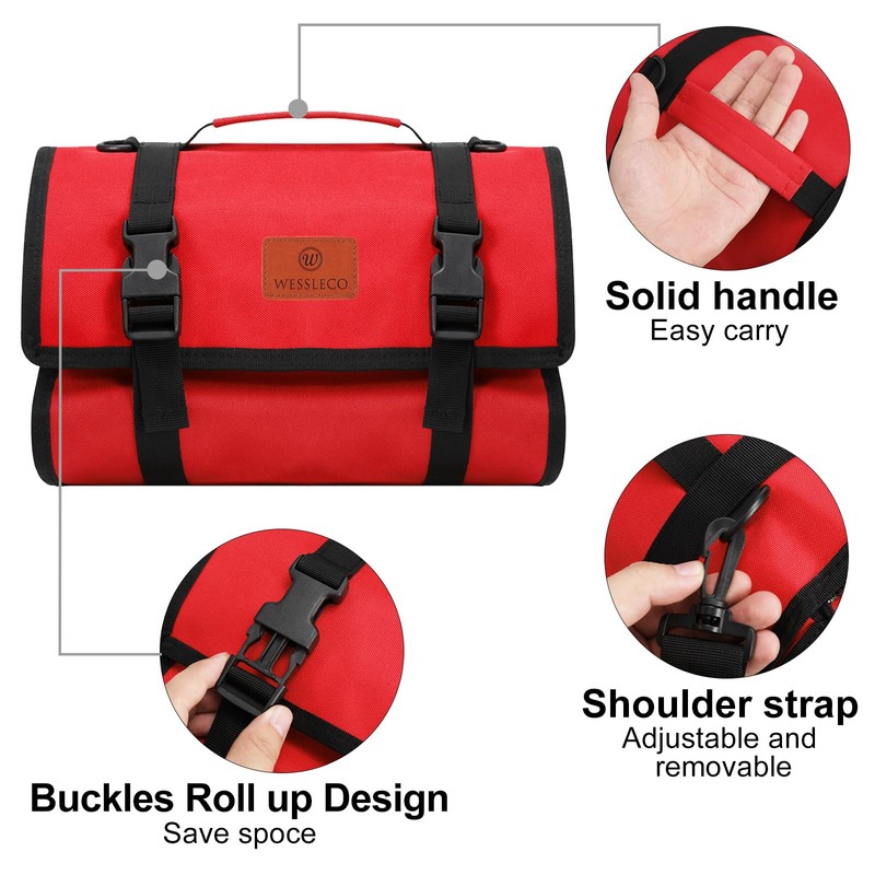 Wessleco Tool Roll, Wrench Roll Up Pouch Canvas Tool Roll