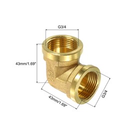 uxcell G 3/4 Inch Female x G 3/4 Inch Female 90 Degree Elbow, Brass L Right Angle Pipe Fitting, Connector for Fluid, Gas, Fuel, Oil, 43x43mm