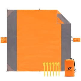 Yonge & Finch Large Beach Blanket Sandproof Heat-Resistent Beach Mat Machine Washable Camp Blanket Packable Pocket Blanket Waterproof Outdoor Blanket Fit 4-7 Persons 83 * 79inch Orange