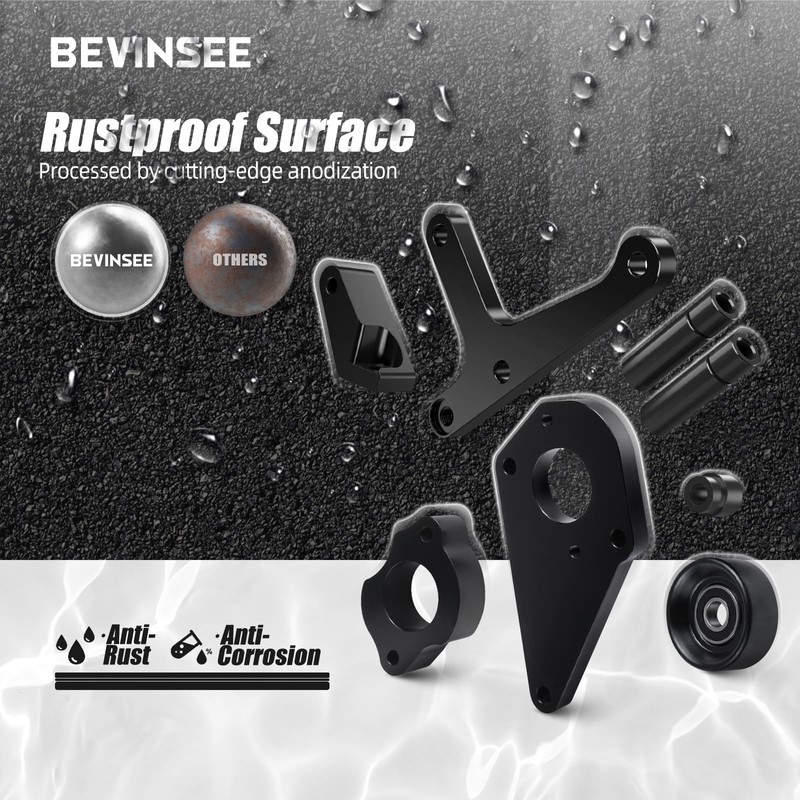 Bevinsee LS Power Steering Pump Alternator Low Mount Bracket Compatible
