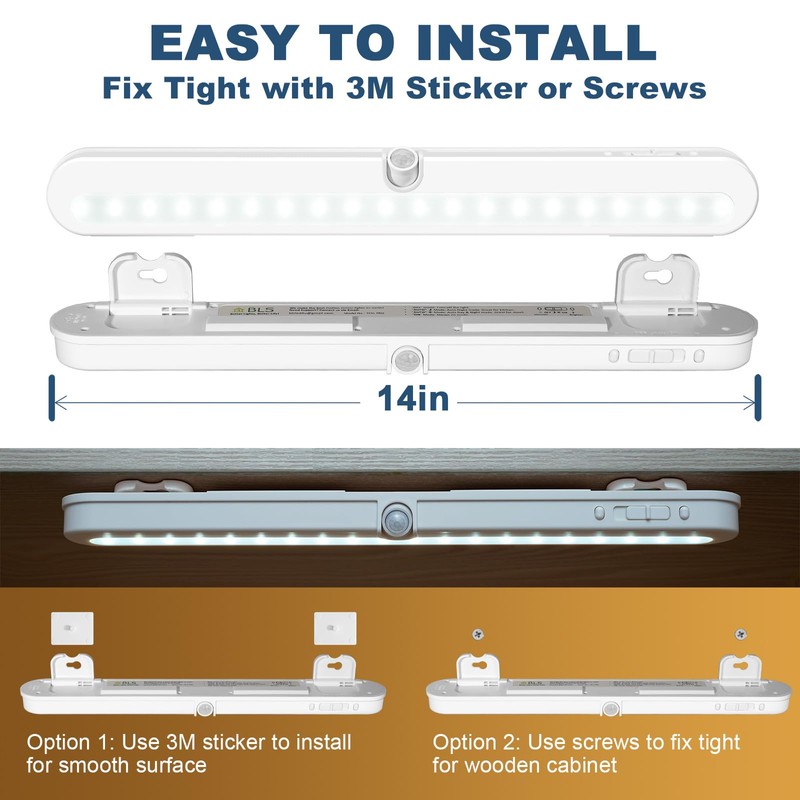 BLS Under Cabinet Lighting, 2200mah Rechargeable Closet Lights Motion Sensored,