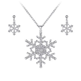 EVER FAITH Austrian Crystal Bridal Snowflake Necklace Earrings Set Clear Silver-Tone