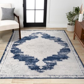 JONATHAN Y Alhambra Ornate Medallion Modern Ivory/Navy Indoor Area Rug, 4x6, Vintage, Bohemian, Easy-Cleaning for Living Room, Bedroom, Kitchen, Pet Friendly, Non-Shedding (MDP400E-4)