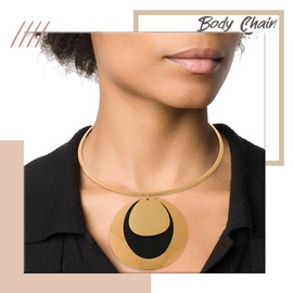 deladola African Collar Choker Necklace Gold Statement Chokers Bib Cuff Bracelet Open Hoop Stud Earrings Chunky Costume Statement Jewelry Set for Women (Style 2)