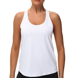 KOWSPORT Womens Tank Tops Open Back Workout Tops Racerback Sleeveless Tops Loose Athletic Tank Tops Running Gym Tops (White L)