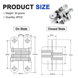 ysister Hidden Zinc Alloy Hinge Pack of 6 Hidden Invisible Cross Hinge 180° Door Hinge Invisible Hidden Hinge Zinc Alloy for Folding Table
