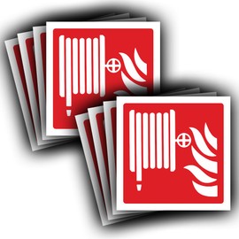 8-Pack - Fire Hose Reel Point Sticker Signs - Waterproof, Vinyl, 100mm x 100mm - Fire Hose Reel Marker Notice