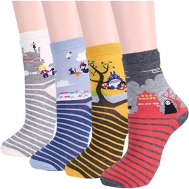 4 Pairs Cute Socks Kiki's Delivery Totoro Howl's Moving Castle Studio Ghibli Cansok Women Animal Gifts Novelty Dress Crew Socks