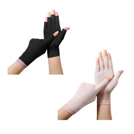 Moonlove 2 Pairs Women Sun Protection Cycling Gloves Unisex Adults Teens Summer Outdoor Fingerless Breathable Non-slip Solid Colors Printed Gloves for Driving Traveling Golfing Fishing