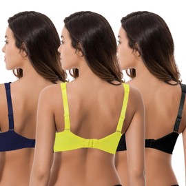 Curve Muse Plus Size Minimizer Unlined Wireless Bra with Lace Embroidery-3Pack-Navy,Yellow,Black-48DD (EU:110E)
