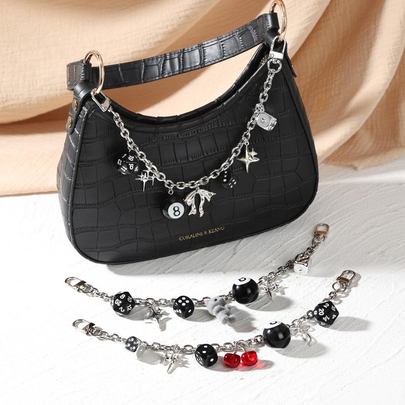 LuneClat Y2k Cherry Bag Chain Charm 8 Ball Dice Star