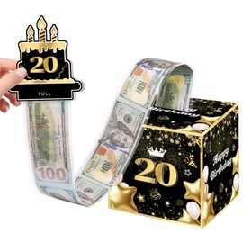 Joycard 20th Birthday Money Box for Her Him, 20 Years Old Birthday Decorations, Fun Pull-Out Cash Gift Box for Parties, Ideal for 20th Birthday Surprises （with 35PCS Bags）